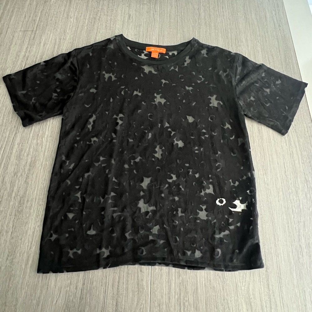 Joe Fresh Black Sheer Flower Print Top - Size XS